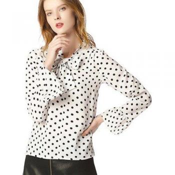Blusa de Oficina con Polka Dots y Cuello en V