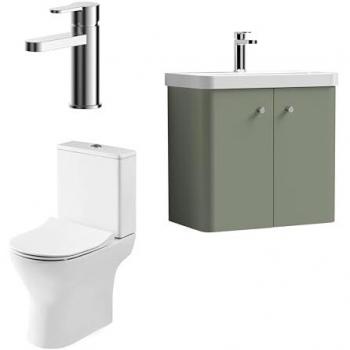 Balterley Cloakroom Suite Wall Hung Vanity Toilet and Tap Set Green 600mm