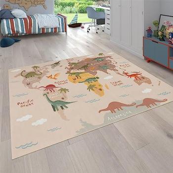 Tappeto per Cameretta Bambina Motivo Animale Antiscivolo Beige 160x220 cm
