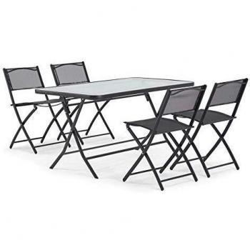 Set tavolo e sedie da giardino in acciaio e vetro nero