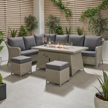 Antigua Rattan Lounge Set & Fire Pit Grey