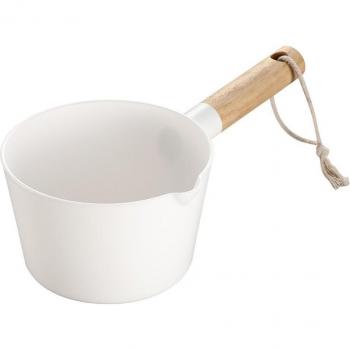 White ABS & Wooden Kitchen Water Scoop – Long Handle Japanese Design