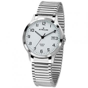 ATRIUM Herren Armbanduhr Edelstahl Analog Quarz mit Datum Anzeige und Edelstahl Zugband Flexband Silberfarben A12-50