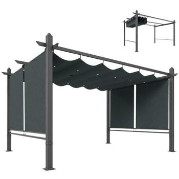 Dark Grey Outsunny Retractable Roof Pergola – 4m by 3m