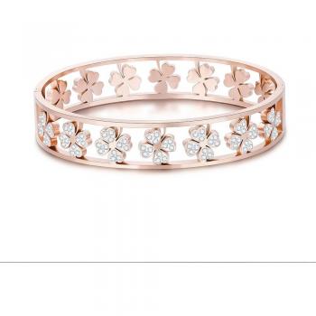 Pulsera de acero con trébol de cristal y circonitas