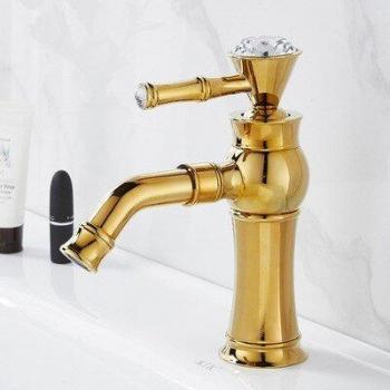 Grifo de lavabo dorado para encimera con agua fría