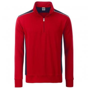 James and Nicholson Unisex Workwear Half-Zip Sweatshirt Level 2 (L) (Red/Navy)