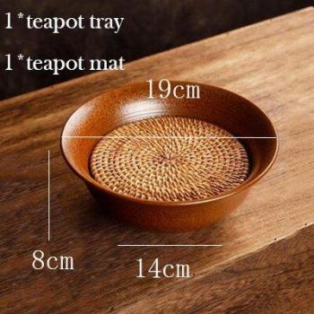 Tapis rotin réversible pour théière – plateau céramique, réservoir d'eau inclus