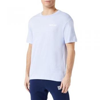 Replay Herren T-Shirt Kurzarm mit Logoschriftzug aus Baumwolle, Bright Periwinkle 667 (Violett), Größe S