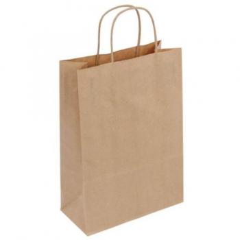 Pack de sacs kraft brun 70 g/m² – 50 sacs, poignées torsadées, taille 22 × 31 cm, soufflets 10 cm