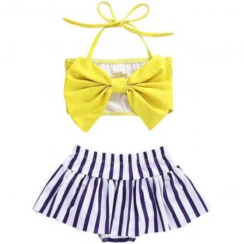 Striped Bottoms and Bowknot Top Baby Girls Swimwear