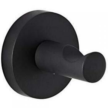 Milano Collection: Modern Round Wall-Mounted Bathroom Single Robe Hook in Black