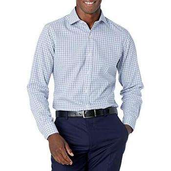 Buttoned Down Tailored Fit Non-iron Dress Shirt, Grey/Blue Check, 18.5 Neck 37 Sleeve