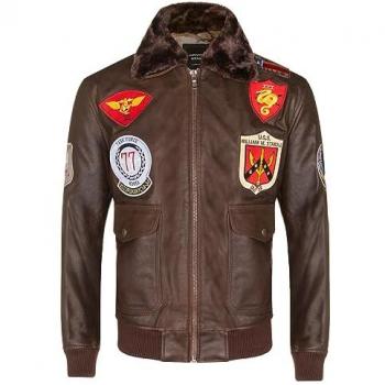 Infinity Herren Bomberjacke Leder Braun XL