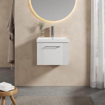 Retro 1‑Drawer Wall‑Mounted Vanity featuring Thin‑Edge 1‑Tap Ceramic Basin – 500 mm, Satin White (Balterley)