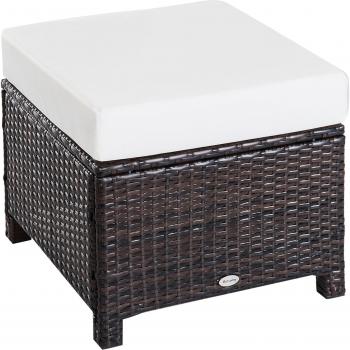 Outsunny Poly Rattan Balkonhocker mit Kissen, 50x50x35cm, Braun und Cremeweiß