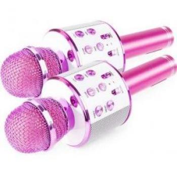 MAX KM01 Set Karaoké Bluetooth – Deux Micros Sans Fil + Haut‑parleur, Rose