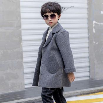 Boys' Solid Apricot Wool Coat with Big Pockets for Winter