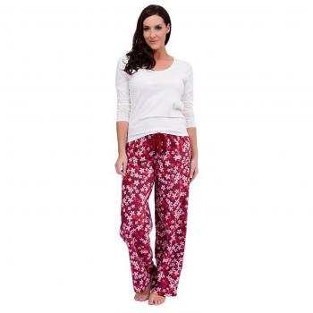 Ladies Long Sleeved Pyjama, Floral Print, Dark Red/Cream, Size 12-14 (Tom Franks)