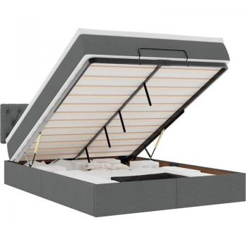 Lit avec rangement et LED gris foncé 140x200 cm