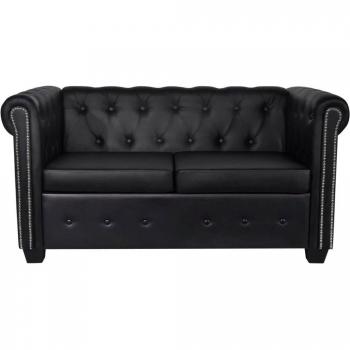 Canapé Chesterfield Double Noir – Dimensions 145,5 × 76 × 70 cm – Matériau cuir synthétique
