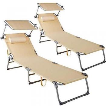 TecTake 800773 Lettino Spiaggia – Sedia a Sdraio Beige, Schienale Regolabile, Rivestimento Resistente