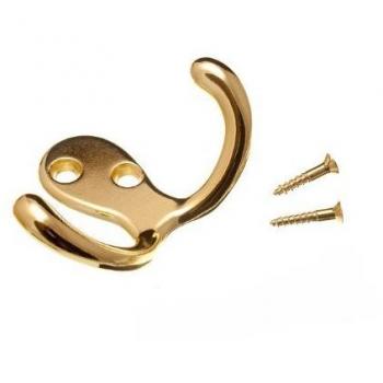 TWIN HAT AND ROBE COAT HANGER CLOTHES HOOK BRASS PLATED + SCREWS (bulk pack)
