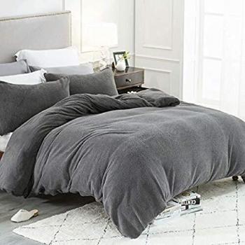 Teddy Fleece Dual Layer Duvet Cover Set – 200x200 cm, Dark Grey