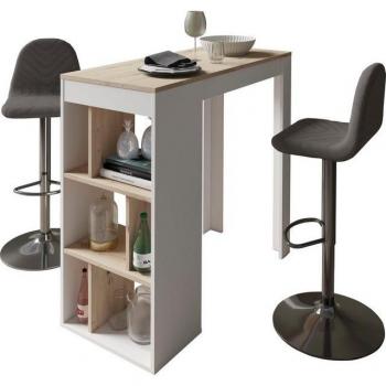 Moby Essgruppe BYLIVING – 3‑teilige Bargruppe in Anthrazit/Artisan Eiche mit chromfarbenen Akzenten