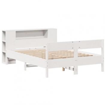 Cama con estantería sin colchón madera maciza blanca 160x200 cm Vidaxl 118182
