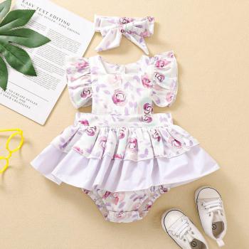 Vestido Pequeña Flor con Diáfano y Volantes