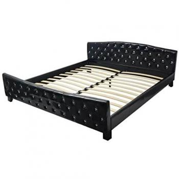 Letto Matrimoniale in Pelle Sintetica Nera 180x200 cm VidaXL con Struttura Telaio e Giroletto