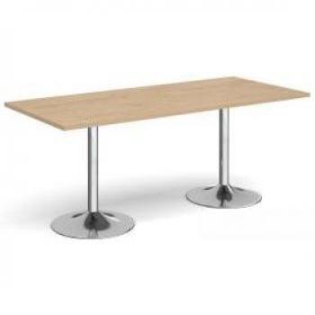 Kendal Oak Genoa Table – 1800 mm × 800 mm Chrome Trumpet Base