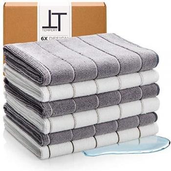 Collection Tempery 6 torchons gris‑blanc 40×60 cm