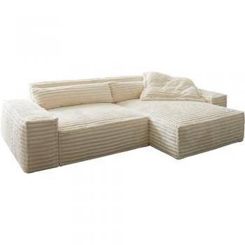 Canapé d'angle Sirpio XL 270x170 cm velours côtelé Beige Recamière variable