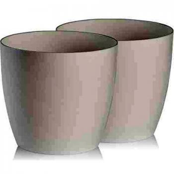 TYMAR Blumentopf, 2er-Pack, Pflanzentopf aus Kunststoff, Moderne, matt, Runde Form (Grau, ø 20 cm)