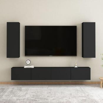 Black Engineered Wood 4 Piece TV Cabinet Set