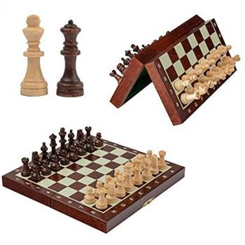 Jeu d'échecs en bois avec pièces magnétisées pour adultes et enfants (20 x 20 cm)