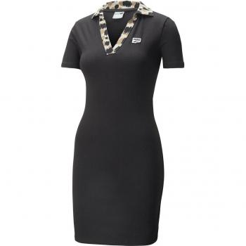 Vestido Ajustado Puma con Estampado de Leopardo en Cuello para Mujer