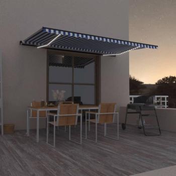 Auvent patio rétractable LED VidaXL 500×350 cm – Bleu et Blanc