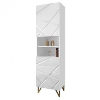 Scaffale Merced M105, Bianco lucido, Chiuso con porte, 199x55x42cm