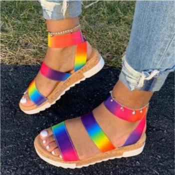Sandales compensées arc-en-ciel femmes