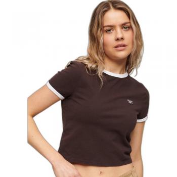 T-shirt femme Superdry à bords contrastants en coton biologique, marron, taille 40