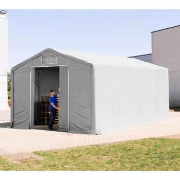 Toolport 6×8 m Dachhalle – Grau, PVC‑Plane, statisch im Betonuntergrund