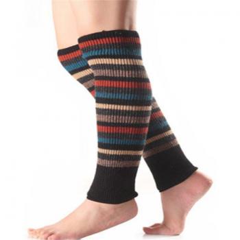 Jambières sans pied femme, tricoté, rayure bloc, coupe au genou