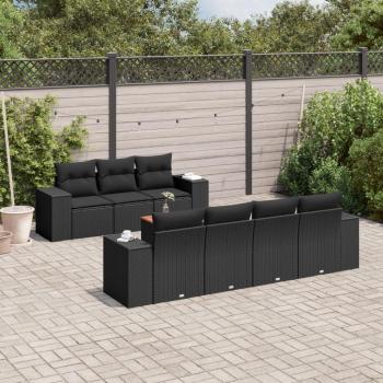 VidaXL Gartenlounge-Set mit Kissen 8-tlg. Schwarz Poly Rattan