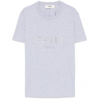 Grey Logo Embroidered Crew Neck T-Shirt