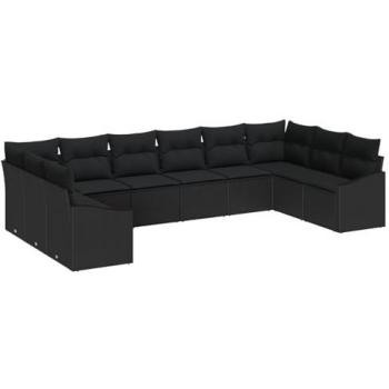 Set di Sofà da Patio 10 Unità, Rattan Nero Polietilene
