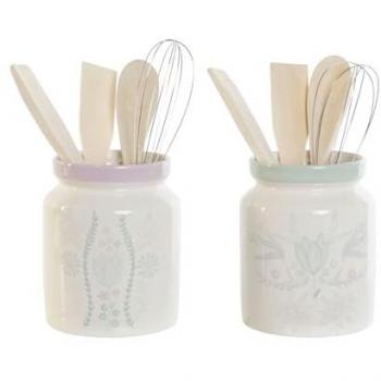 Dual‑Material Plant Pot – DKD Home Decor, Standard Size, Green + Lilac, 12 x 12 x 25 cm