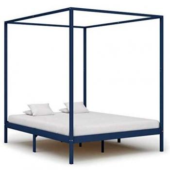 Graues Kiefer-Himmelbett‑Gestell – 160 x 200 cm